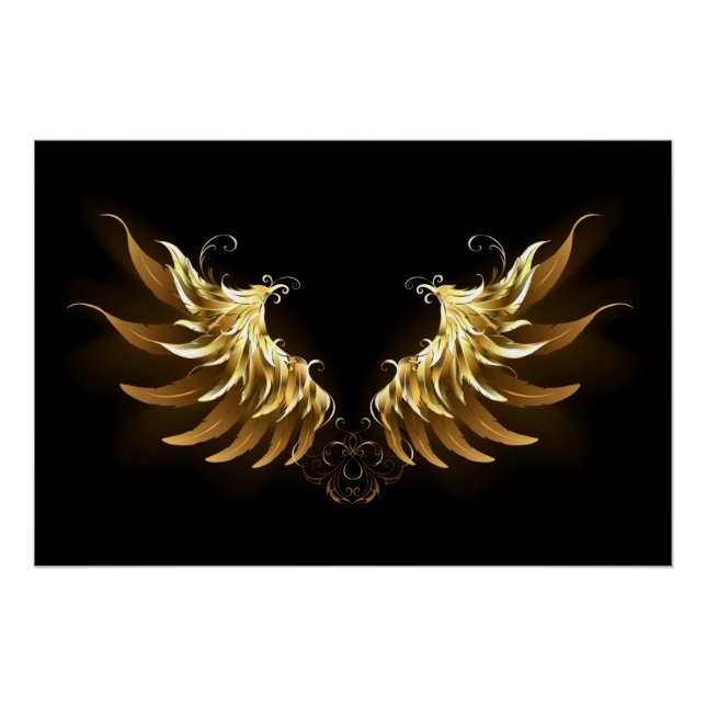 Póster Asas de Anjo Douradas em fundo Preto (Frente)