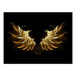 Póster Asas de Anjo Douradas em fundo Preto