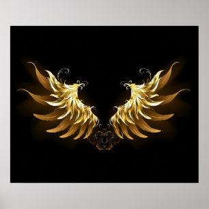 Poster Asas de Anjo Douradas em fundo Preto