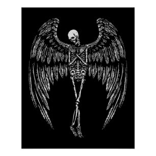 Póster Asas de Anjo Esquelético em Preto e Branco