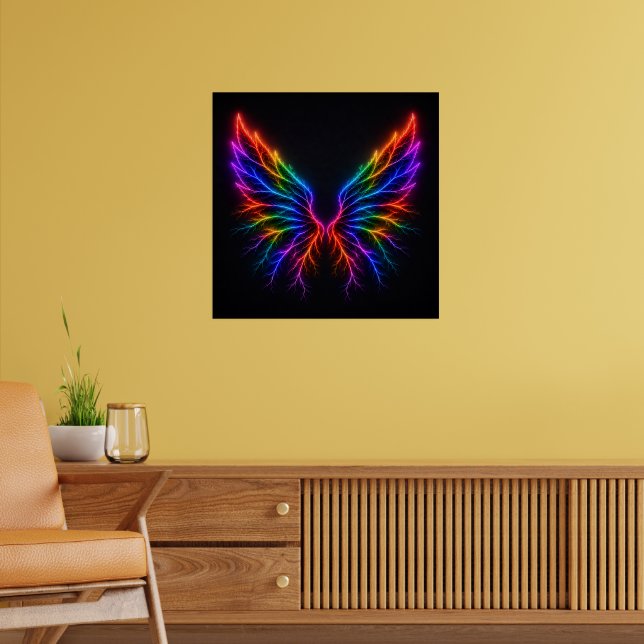 Poster Asas de Relâmpago Neon Vibrante na Parede de Espec (Sala de Estar 2)