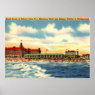 Poster Asbury Park NJ, Beach Scene, Vintage