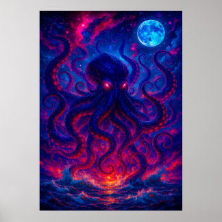 Poster Ascensão Cósmica Kraken da Fantasia Oceânica