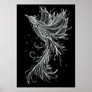 Poster Ascensão de cor branca Phoenix em preto Lineart Po