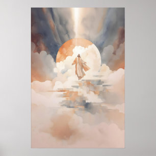 Poster Ascensão de Jesus ao Céu Cena Bíblica em Aquarela