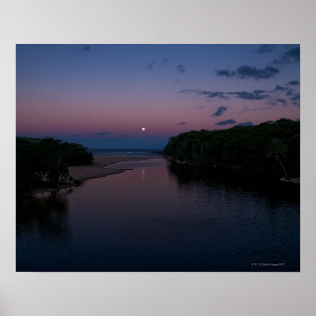 Póster Ascensão de Lua cheia sobre a praia de Wattamolla, (Frente)