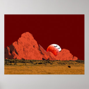 Poster Ascensão de Lua Sanguínea Arte Digital