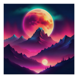 Póster ascensão lua entre as montanhas