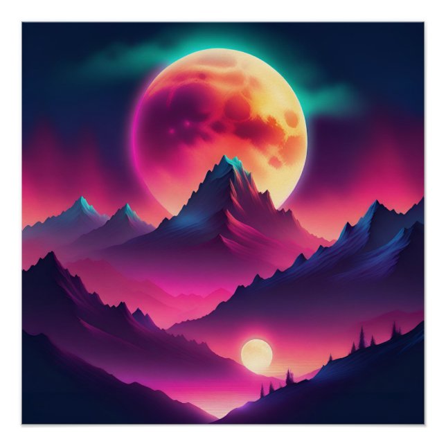 Póster ascensão lua entre as montanhas (Frente)