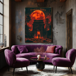 Poster Ascensão Múmia Halloween - Tumba Antiga e Lua Sang