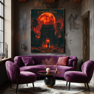 Poster Ascensão Múmia Halloween - Tumba Antiga e Lua Sang