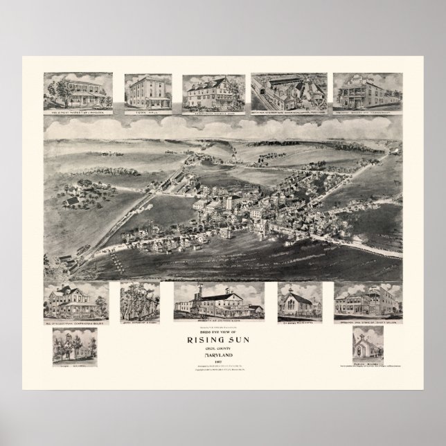 Póster Ascensão Sun, MD Panorâmica Map - 1907 (Frente)