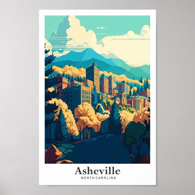 Poster Asheville North Carolina Viagem Art Vintage (Frente)