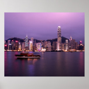 Póster Ásia, China, Hong Kong, horizonte urbano e