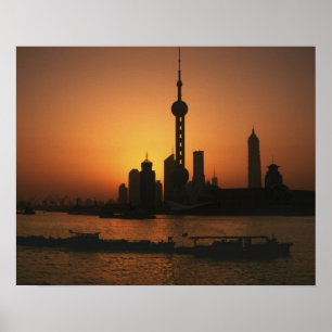 Póster Ásia, China, visão de Xangai da TV Oriental Pér