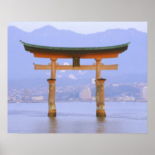 Póster Ásia, Japão, Hiroshima. Mivaiima. Porta Torii