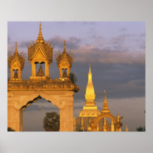 Póster Ásia, Laos, Vientiane. Templo That Luang.