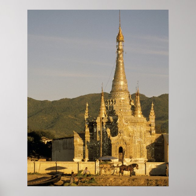 Póster Ásia, Mianmar, Lago Inle. Pagodes. (Frente)
