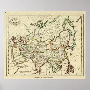 Póster Asia with boundaries outlined