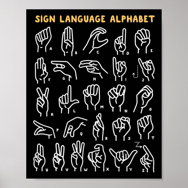 Poster Asl Abc American Sign Language Alphabet Retro Deaf (Frente)