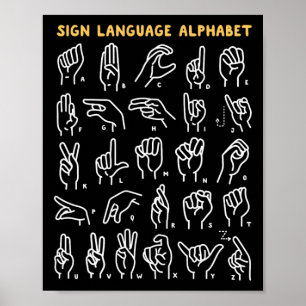 Poster Asl Abc Língua de Sinais Americana Alfabeto Retro