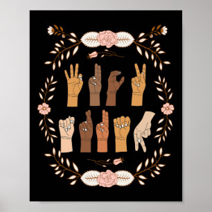 Poster Asl Anti Trump Sinal Language Floral Funny