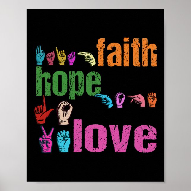 Poster Asl Faith Hope Love American Sign Language Christi (Frente)