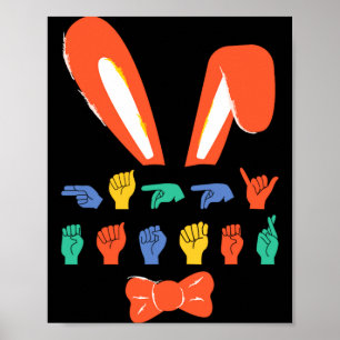 Poster Asl feliz páscoa doces língua de sinais ovos mulhe