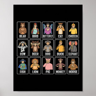 Poster Asl Gestos Mão Animais Surdos Aumentam Perda de Au
