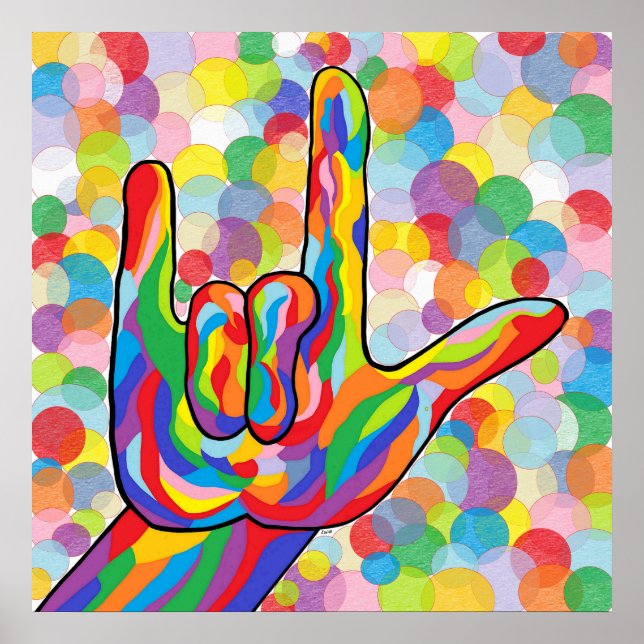 Poster ASL I Love You on a Bubble Background (Frente)