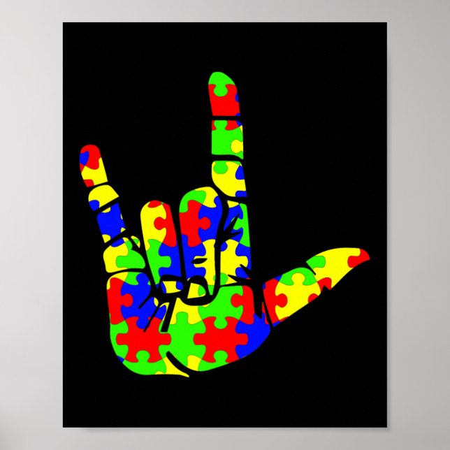 Poster ASL Love Hand Sign Language Quebra-cabeça Autism A (Frente)