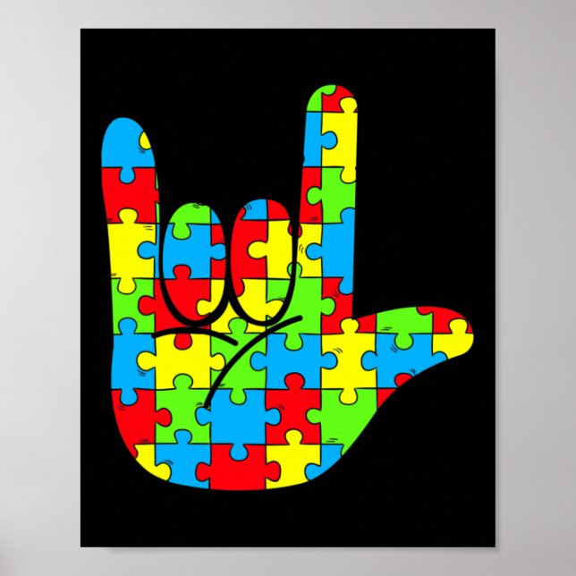 Poster Asl Love Sign Language Autism Awareness  (Frente)