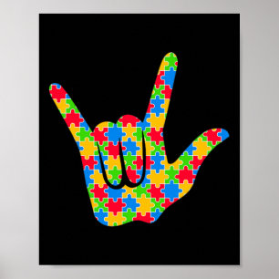 Poster Asl Love Sign Language Autism Awarsm Suporte
