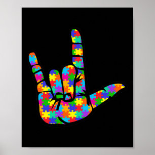 Poster ASL Love Sign Language Autism Awarsm Suporte 3