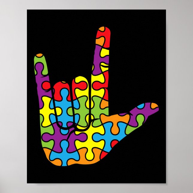 Poster Asl Love Sign Language - Autistic Puzzle Autism Aw (Frente)