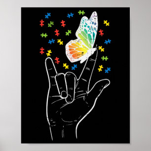 Poster Asl Love Sinal Butterfly Quebra-cabeça Autism Awar
