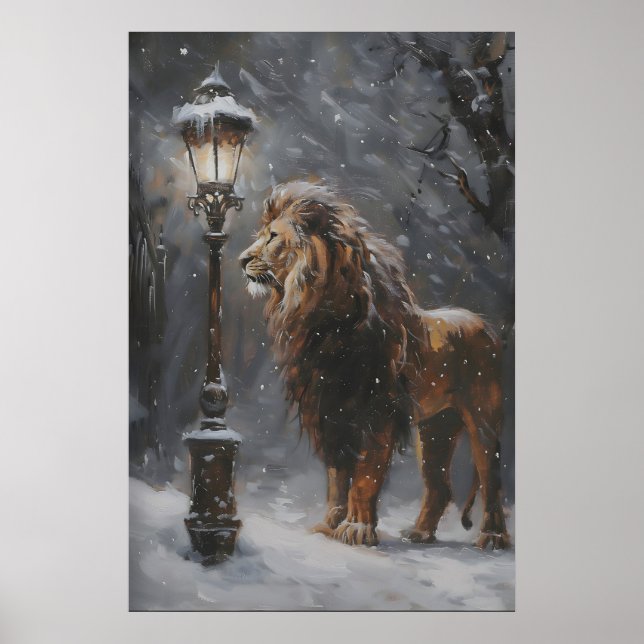 Poster Aslan Lamppost Narnia Art Poster, Lion Printable (Frente)