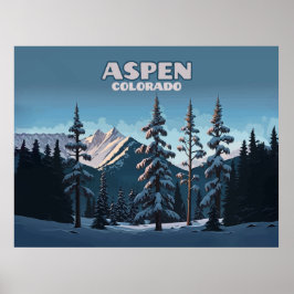 Poster Aspen Árvores do Colorado Montanhas de Neve Retro