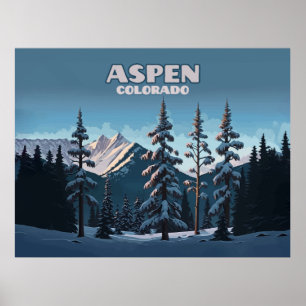 Poster Aspen Árvores do Colorado Montanhas de Neve Retro
