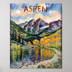 Poster Aspen Colorado Van Gogh Style Mountain Landscape