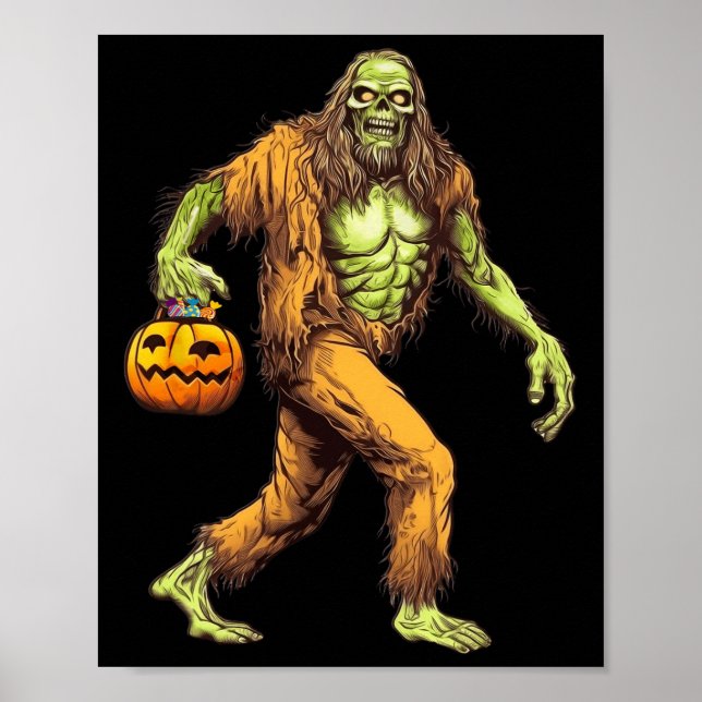 Poster Asquatch Bigfoot Zombie Carregando Halloween (Frente)