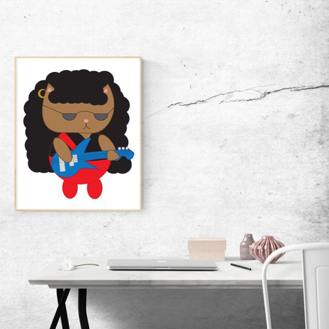 Poster Assassino de Banda de cabelo pesado do Cat 80s (A fun poster of a cat dressed up as a member of a hair metal band playing bass.)