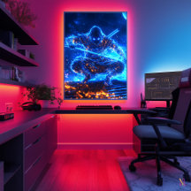 Assassino Sombra Neon – Ninja Cyberpunk em Azul