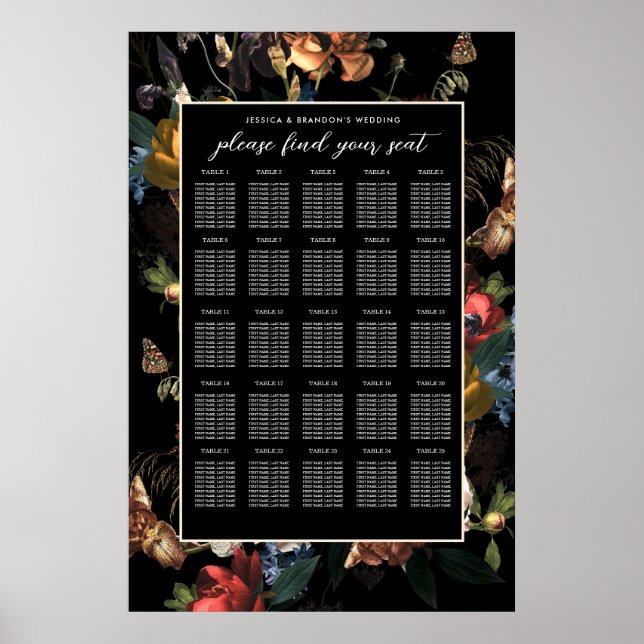 Poster Assento de Cama de Casamento Floral Romântico Somb (Frente)
