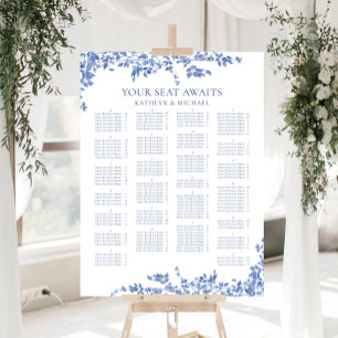 Poster Assento De Casamento Alfabético Floral Azul Vintag
