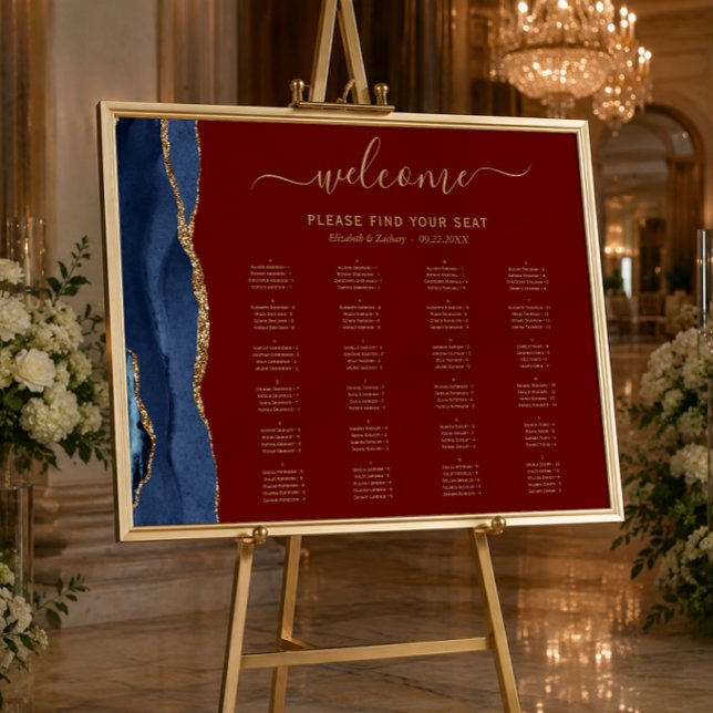Poster Assento de Casamento Azul Naval Ágata Dourada Burg (Criador carregado)