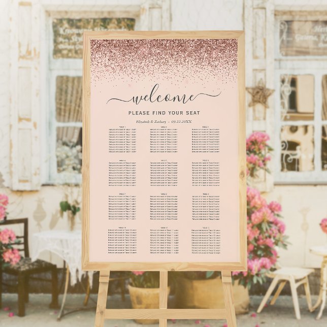 Poster Assento de Casamento com Brilho Rosa Dourado (Criador carregado)