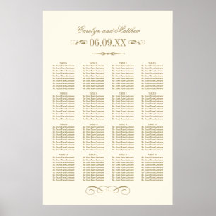 Póster Assento de Casamento com Floral Antigo em Marfim A