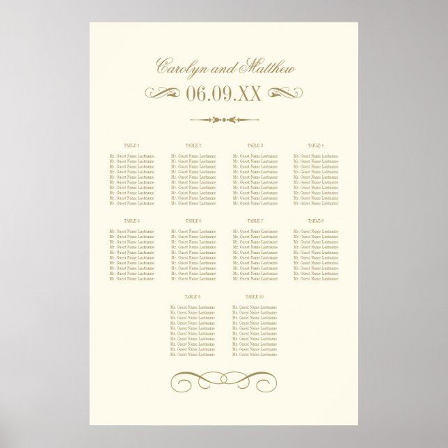 Poster Assento de Casamento com Floral Antigo Marfim Anti (Frente)