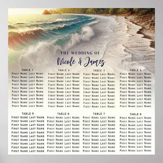 Poster Assento de Casamento Costeiro ao Pôr do Sol na Pra (Frente)